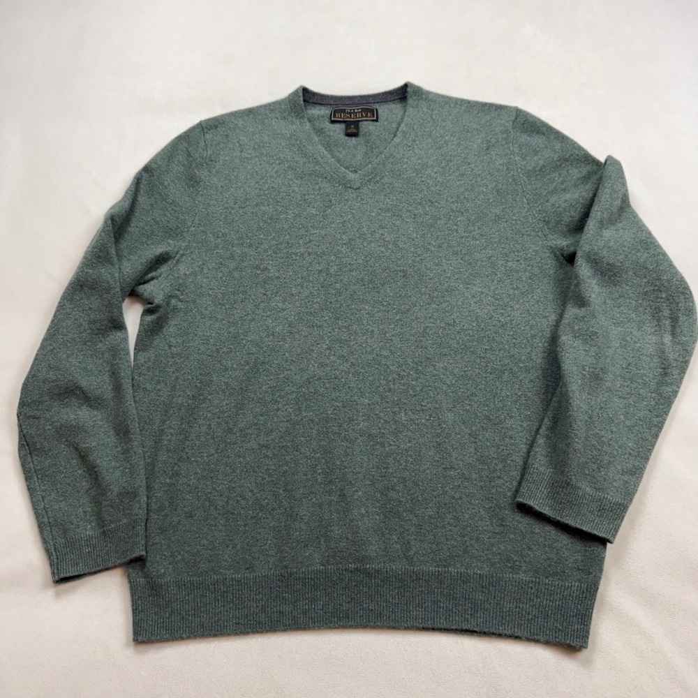 Jos A Bank Reserve Mens Medium 100% Cashmere V-Neck Sweater Green Heather